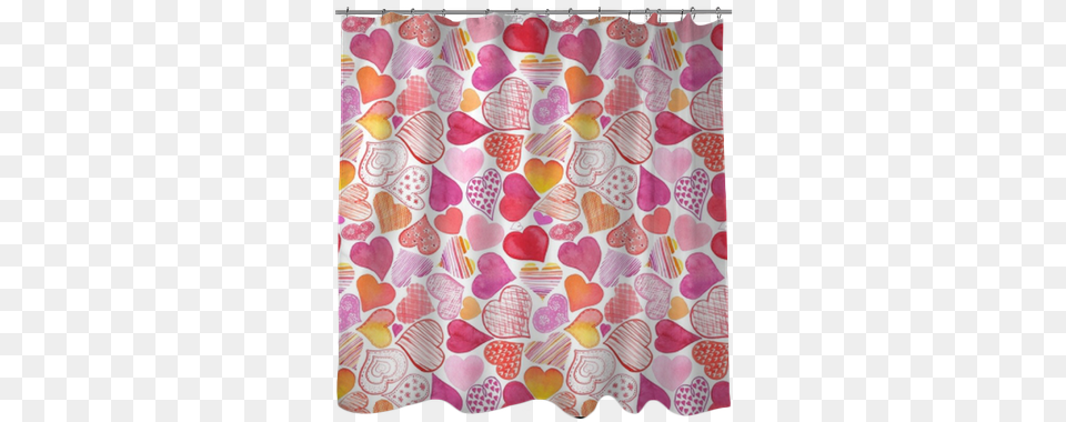 Download Seamless Pattern With Watercolor Heart Curtain Art, Shower Curtain Free Png