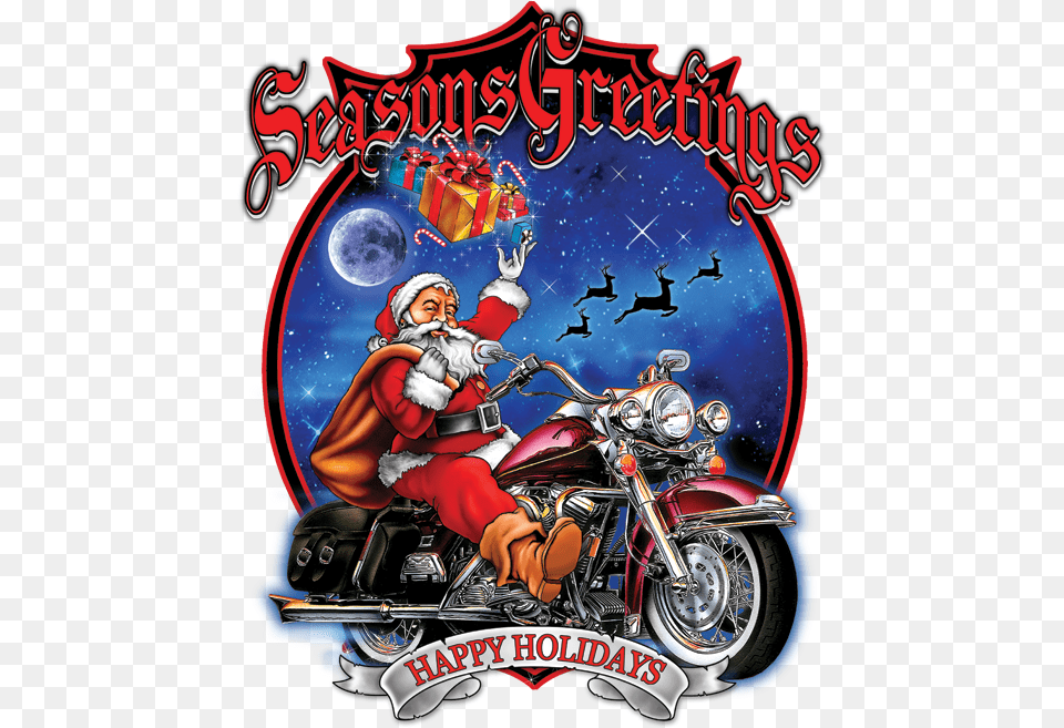 Download Seasons Greetings Happy Holidays Happy Holidays Happy Holidays Motorcycle, Advertisement, Vehicle, Transportation, Adult Png Image