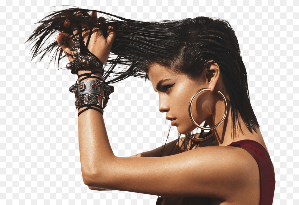 Download Sexy Selena Gomez Holding Her Hairs Image For Selena Gomez Vogue 2017, Accessories, Bracelet, Jewelry, Person Free Png