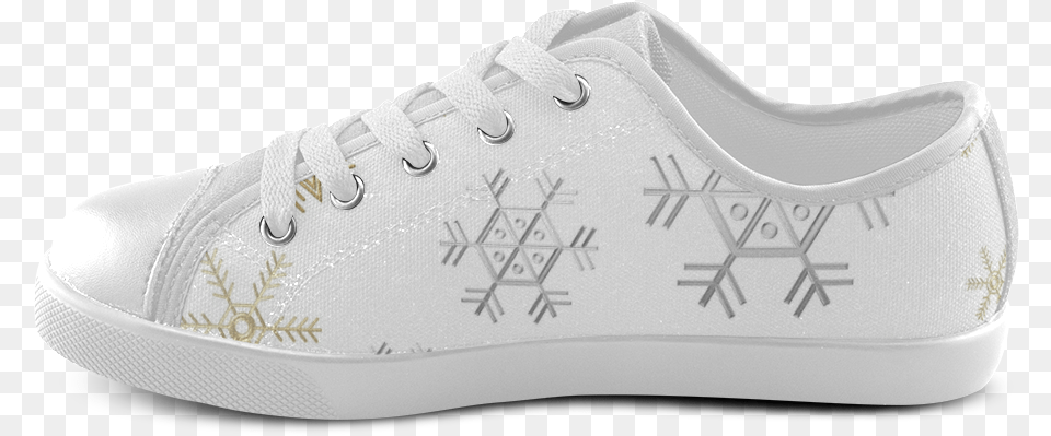 Download Silver And Gold Snowflakes Walking Shoe, Clothing, Footwear, Sneaker Png Image