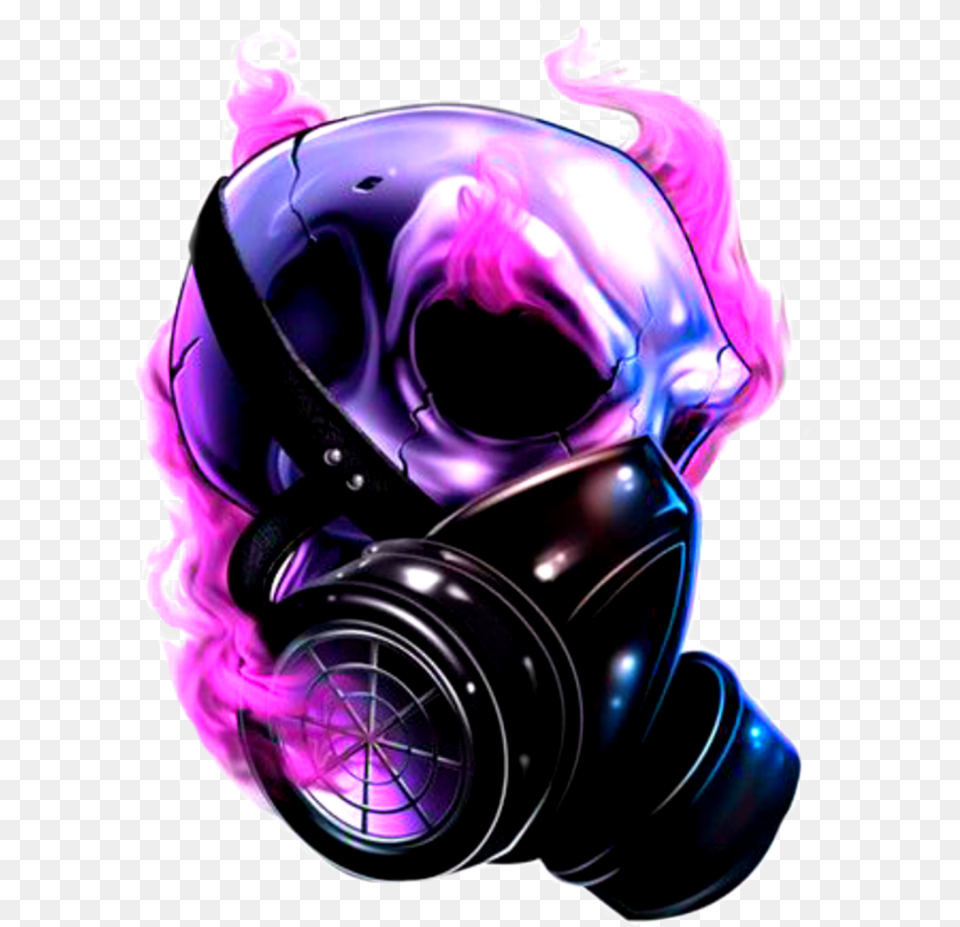 Download Skull Pink Purple Neon Smoke Skull With Gas Mask, Adult, Male, Man, Person Png