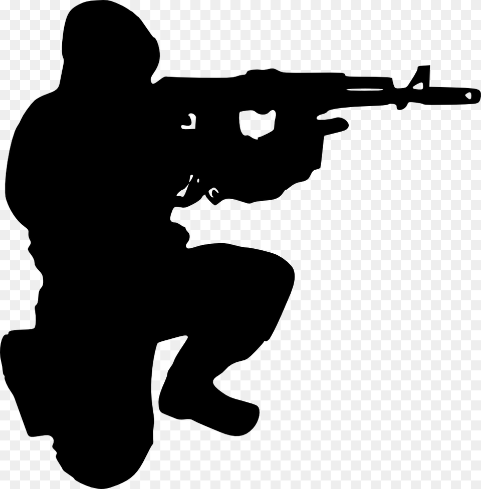 Download Soldier Silhouette Transparent Background, Kneeling, Person, Weapon, Firearm Free Png