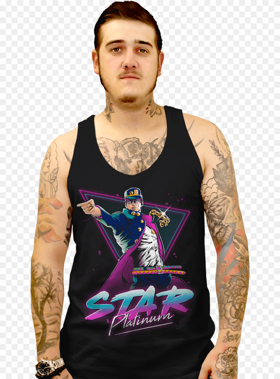 Download Star Platinum Active Tank With No Portable Network Graphics, Tattoo, Skin, Person, Man Png Image