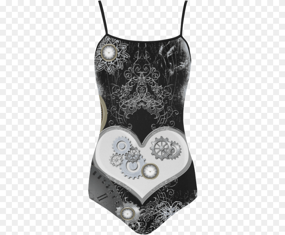Download Steampunk Heart Clocks And Gears Strap Swimsuit Miniskirt, Accessories Png Image