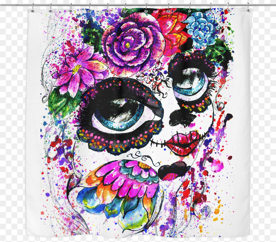 Download Sugar Skull Watercolor Girl Shower Curtain Water Color Sugar Skull, Art, Graphics, Modern Art, Painting Png