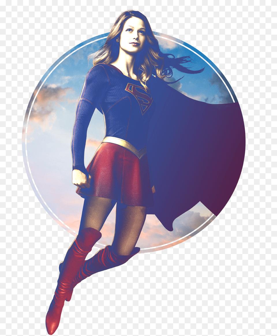 Supergirl Cloudy Circle Menu0027s Regular Fit T Shirt Justice League, Adult, Sleeve, Person, Long Sleeve Free Png Download