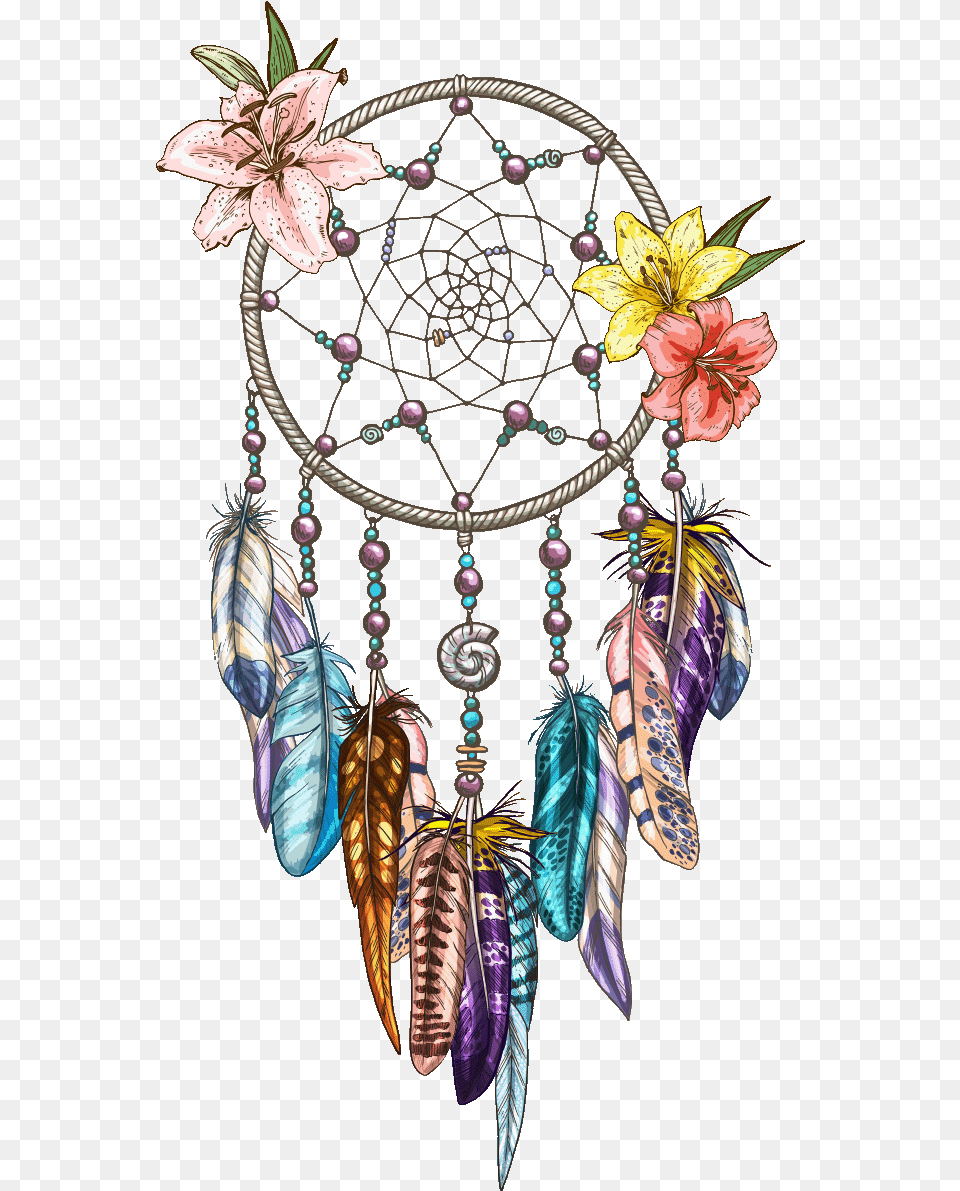 Symbol Drawing Dreamcatcher Hq Image Dream Catcher With Flowers Logo, Accessories, Jewelry, Necklace, Earring Free Png Download
