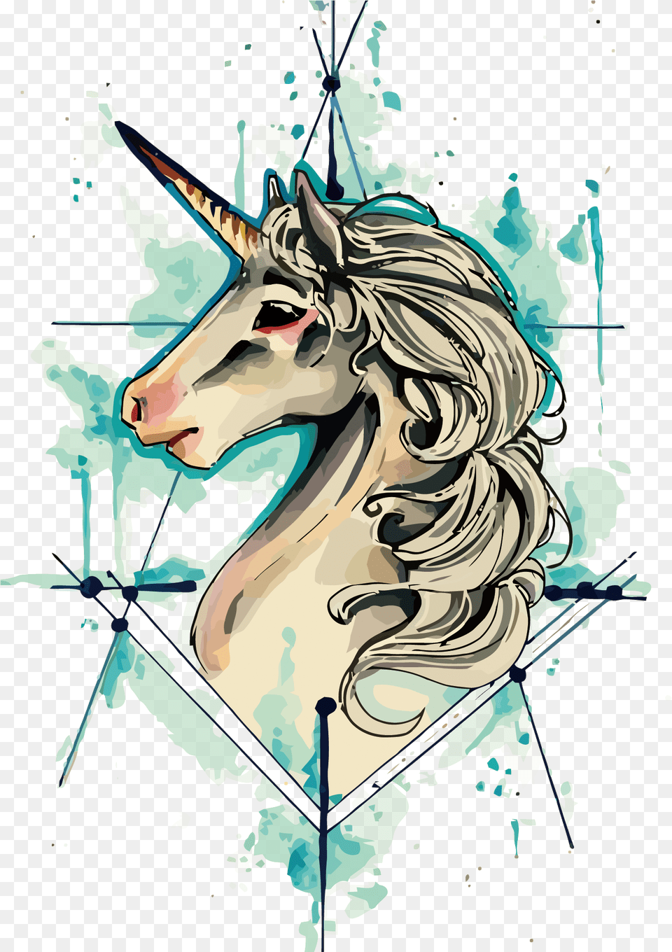 Download Tattoo Flash Vector Iphone Unicorn Drawing Hq Unicorn Tattoo Drawing, Art, Modern Art, Adult, Person Png