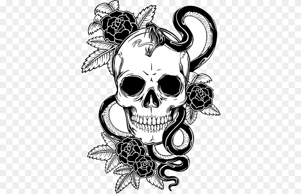 Tattoo Flower Skull Calavera T Shirt Snake Clipart Snake And Skull Tattoos, Stencil, Art, Baby, Person Free Png Download
