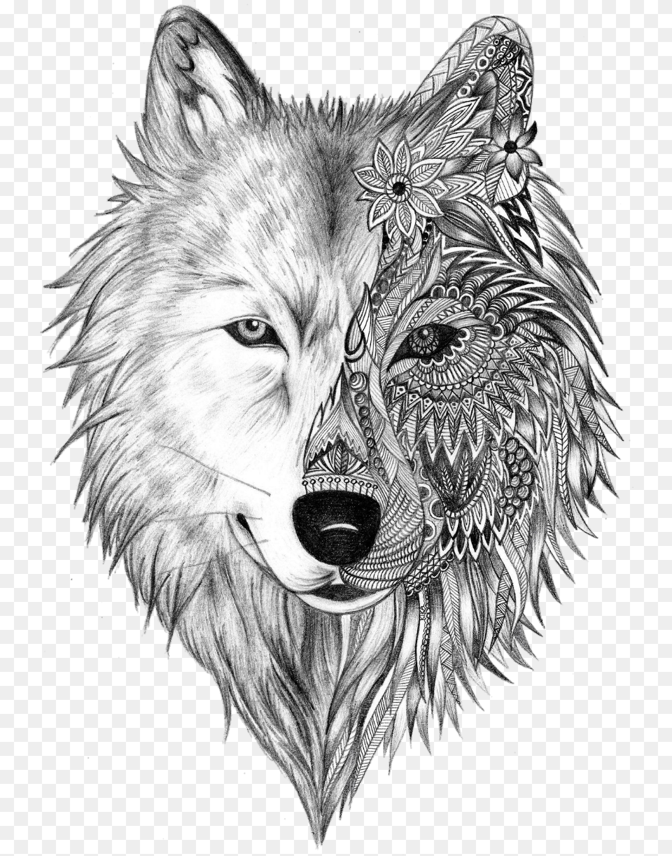 Download Tattoo Sleeve Gray Artist Heart Wolf Ink Hq Wolf Spirit Animal Tattoos, Art, Drawing, Mammal, Person Png