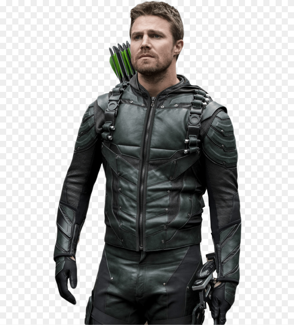 Download The Cw Shows Green Arrow Flash Supergirl Green Arrow Oliver Quinn, Clothing, Coat, Jacket, Weapon Free Transparent Png