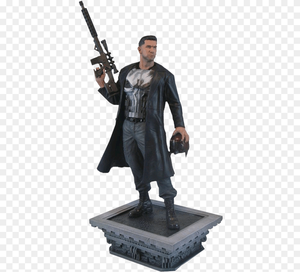Download The Punisher Scale Hot Marvel Gallery Punisher Statue, Clothing, Coat, Adult, Person Png Image