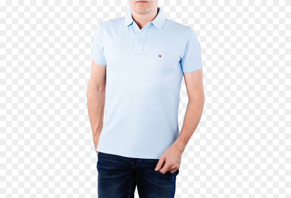 Download Tommy Hilfiger Polo Light Blue Tommy Hilfiger Tommy Regular Polo, T-shirt, Clothing, Shirt, Person Free Png