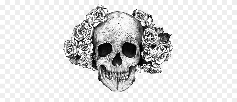 Download Transparent Skull Skull And Flowers Fb Cover, Art, Drawing, Doodle, Baby Free Png