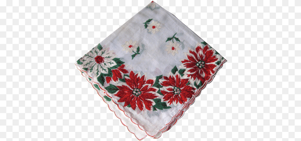 Download Vintage Christmas Holiday Poinsettia Handkerchief Handkerchief, Pattern, Embroidery, Napkin, Home Decor Png