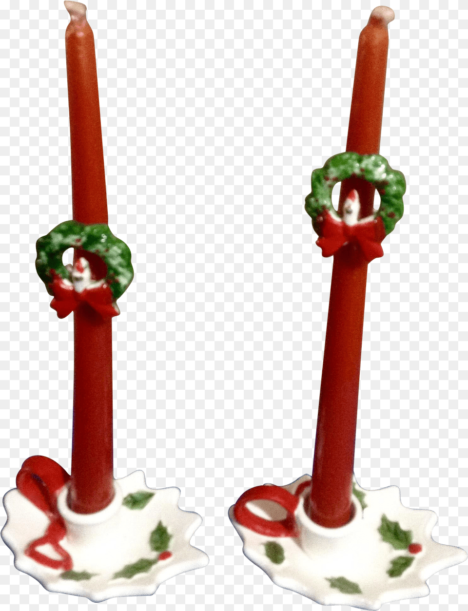 Download Vintage Lefton Christmas Holly Berry Leaf Ceramic Candle, Candlestick Png