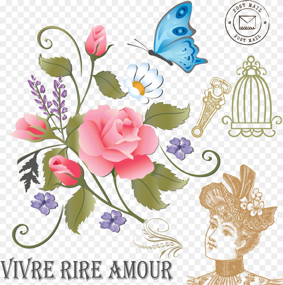 Download Vintage Roses And Butterflies Is A Downloadable Lunar Sea Boys Over Flowers, Graphics, Art, Floral Design, Pattern Png Image