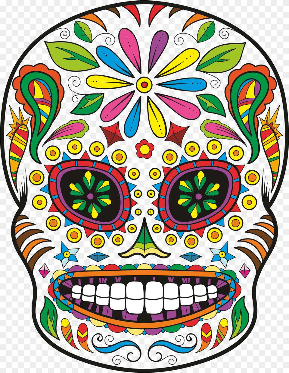 Download Wallpaper Clipart Full Colorful Sugar Skull Designs, Art, Doodle, Drawing, Pattern Png Image