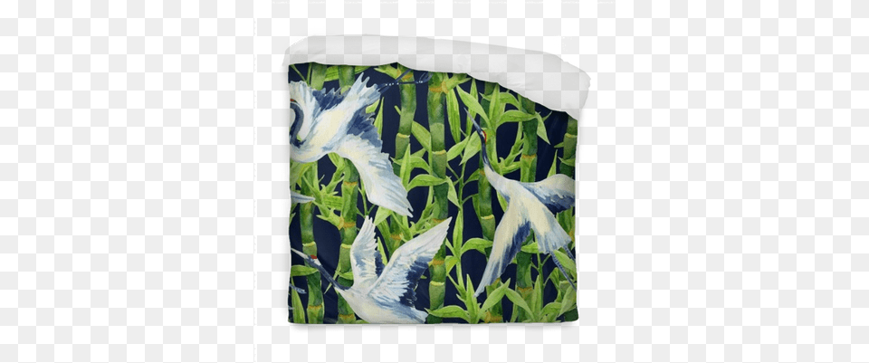 Download Watercolor Asian Crane Bird Seamless Pattern Duvet Pajaros Asiaticos En Bambu, Water, Aquatic, Plant, Art Free Transparent Png