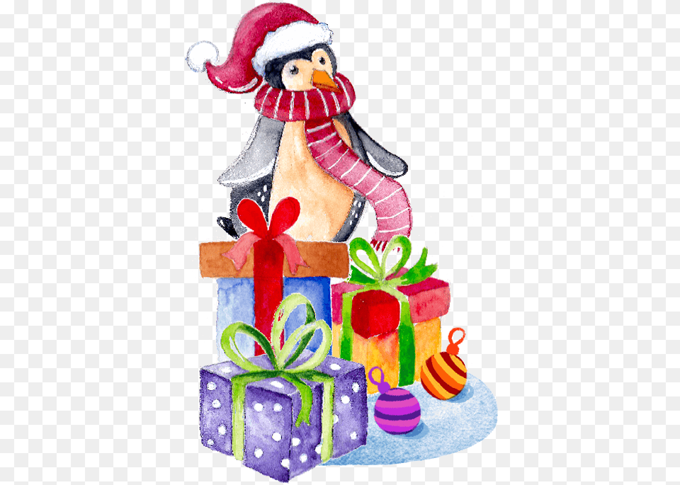 Watercolor Christmas Design With Gifts Christmas Watercolours Xmas Box, Person, People, Food, Birthday Cake Free Png Download