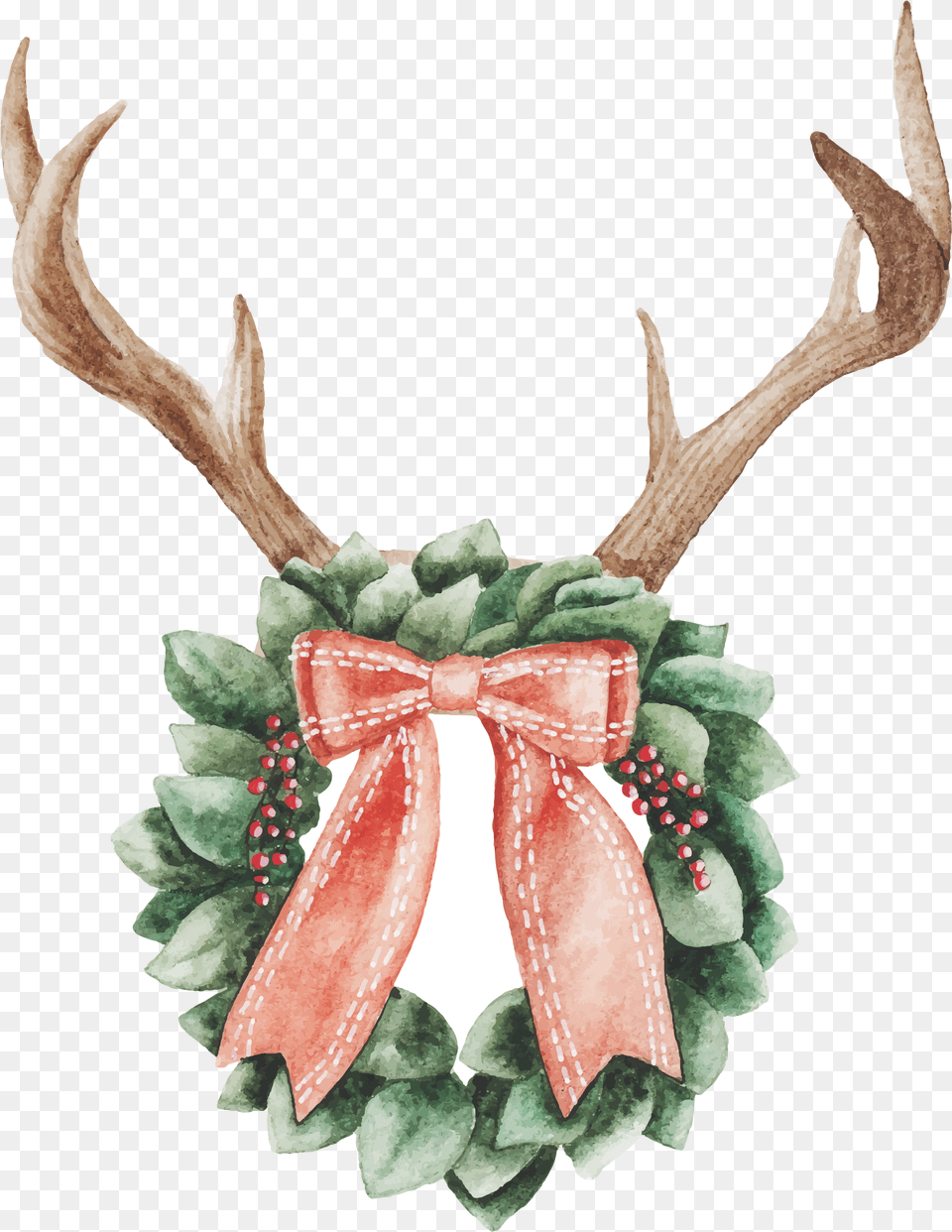 Download Watercolor Christmas Printed Transfers Christmas Water Color Christmas, Antler, Animal, Deer, Mammal Png Image