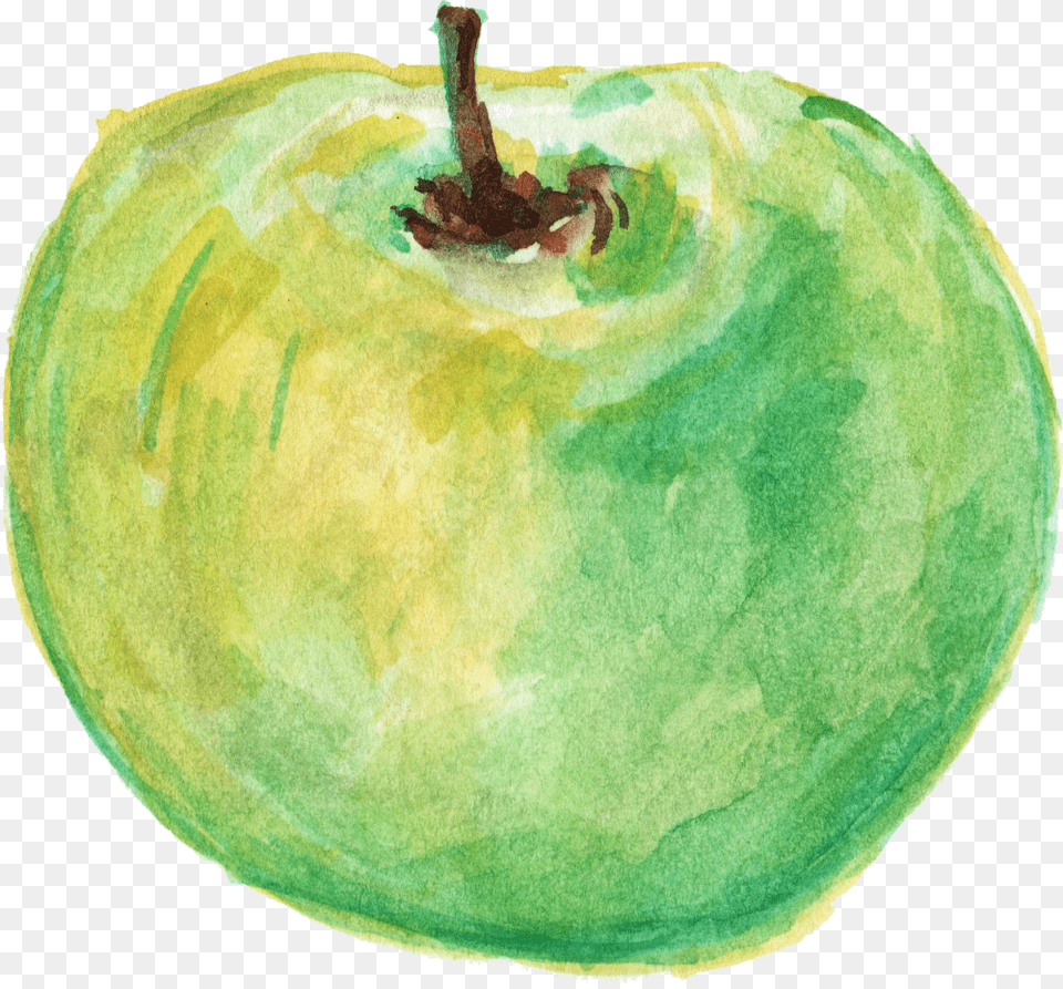 Download Watercolor Green Apple, Food, Fruit, Plant, Produce Png
