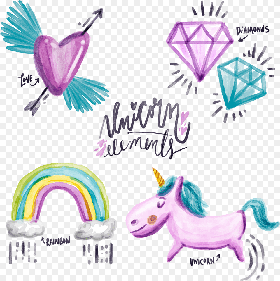 Download Watercolor Painted Vector Painting Unicorn Watercolor Painting, Purple, Animal, Horse, Mammal Free Transparent Png