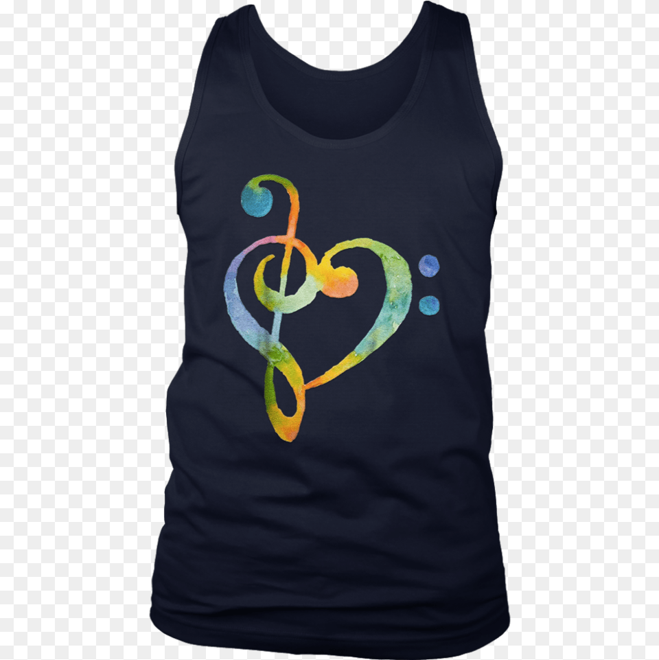 Watercolor Rainbow Heart Bass Clef T Shirt T Portable Network Graphics, Clothing, Tank Top, T-shirt Free Png Download