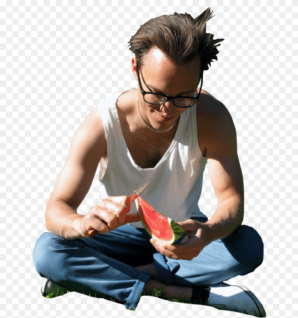 Download Watermelon Sitting Image For Skalgubbar Sitting, Male, Hand, Man, Fruit Png