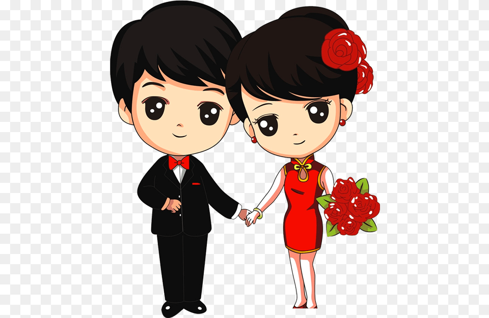 Download Wedding Couple Cartoon Uokplrs Cartoon Love Couple, Publication, Book, Comics, Rose Free Transparent Png