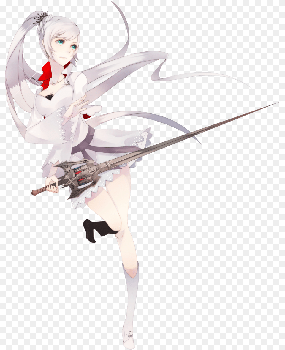 Weiss Render White Hair Girl Anime Sword Full Badass Anime Girl White Hair, Book, Comics, Weapon, Publication Free Png Download