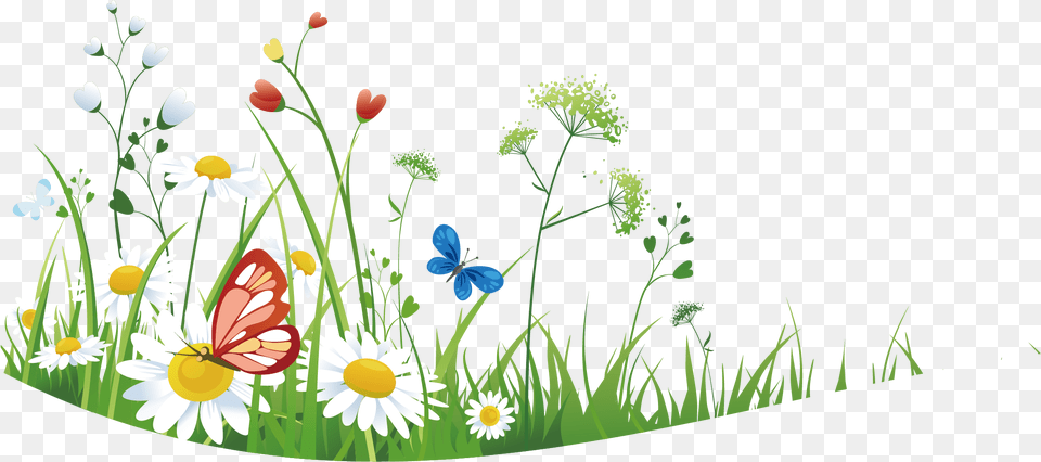 Download Wild Flowers With Grass Grass Art Background, Pattern, Plant, Graphics, Flower Free Png