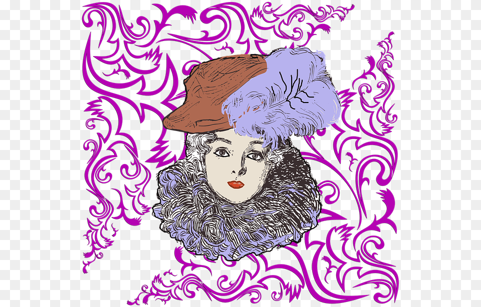 Woman Vintage Female Illustration Transparent Gold Pattern, Purple, Art, Adult, Person Free Png Download