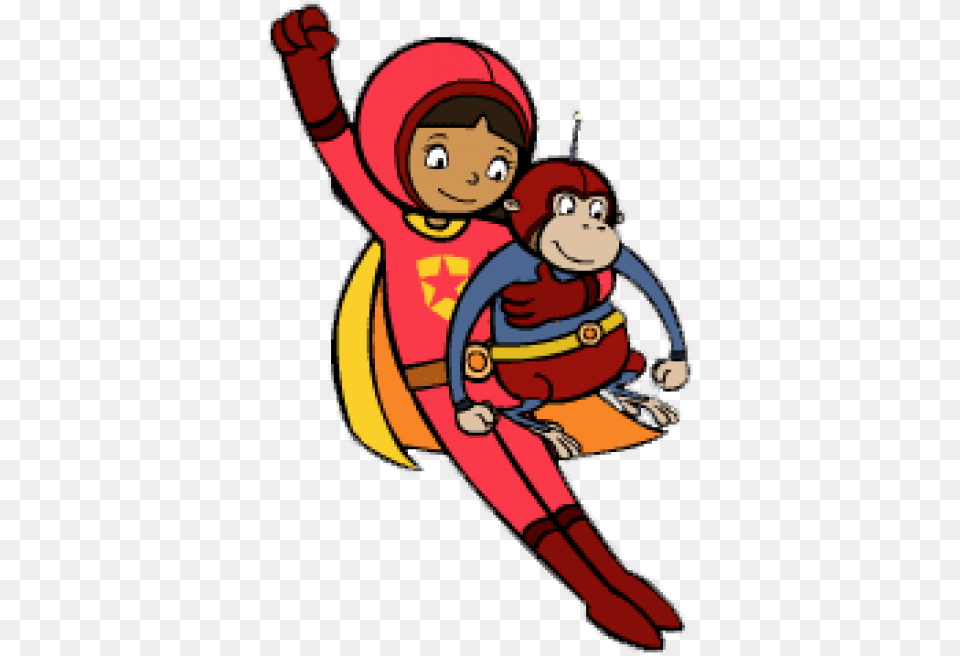Download Wordgirl Flying Up With Captain Huggy Word Girl, Book, Comics, Publication, Face Png Image