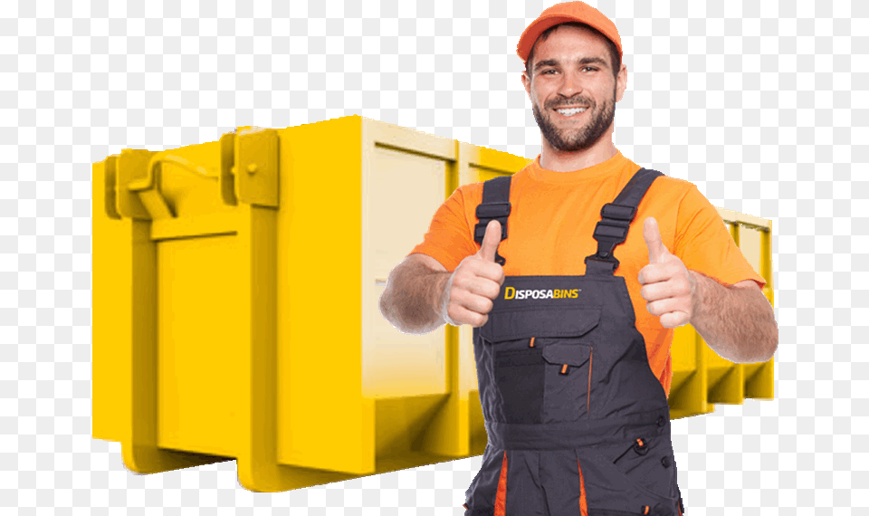 Download Yellow Dumpster Background Dumpster Worker, Vest, Person, Clothing, Man Free Transparent Png