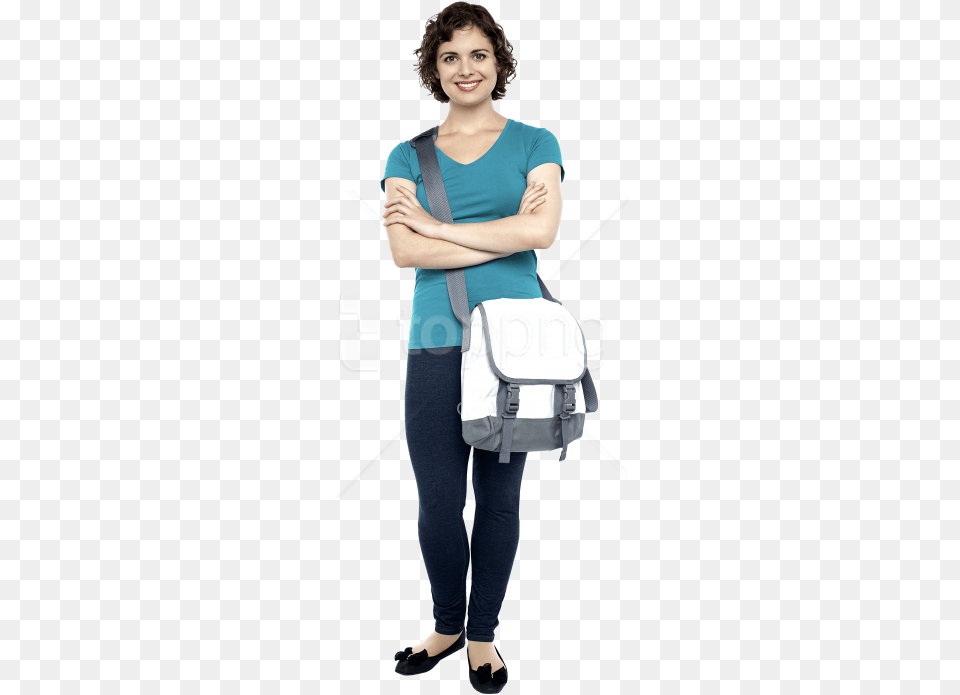 Download Young Girl Student Images Background Standing, Accessories, Bag, Handbag, Person Png Image
