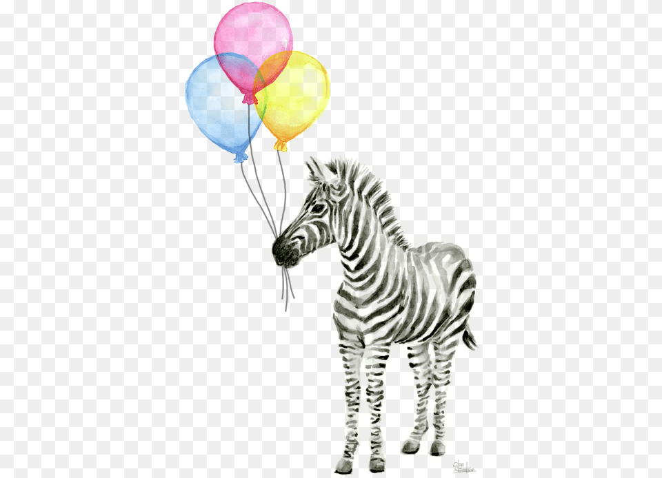 Download Zebra Watercolor With Balloons Onesie For Sale By Zebra Watercolor, Animal, Balloon, Mammal, Wildlife Free Png