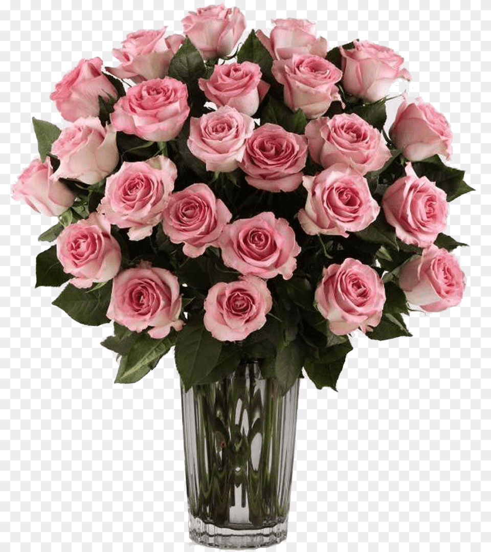 Dozen Pink Roses Vase Rose In Vase, Flower, Flower Arrangement, Flower Bouquet, Plant Png