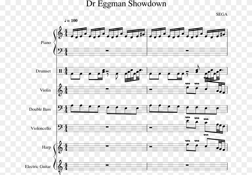 Dr Eggman Showdown Sheet Music For Piano Violin Percussion Halloween Trombone Sheet Music, Gray Free Png