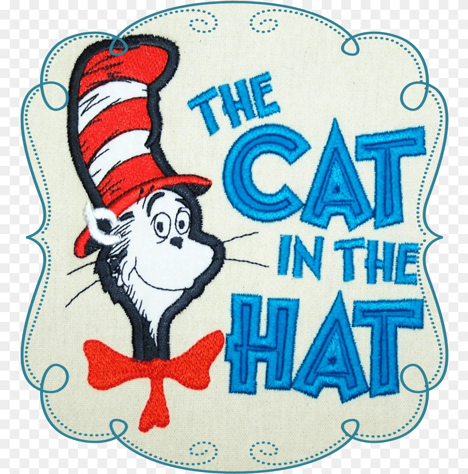 Dr Seuss Cat In The Hat Applique Machine Embroidery Cat In The Hat Dr Seuss Reading Book Trending T Shirt, Pattern, Home Decor, Baby, Person Png Image