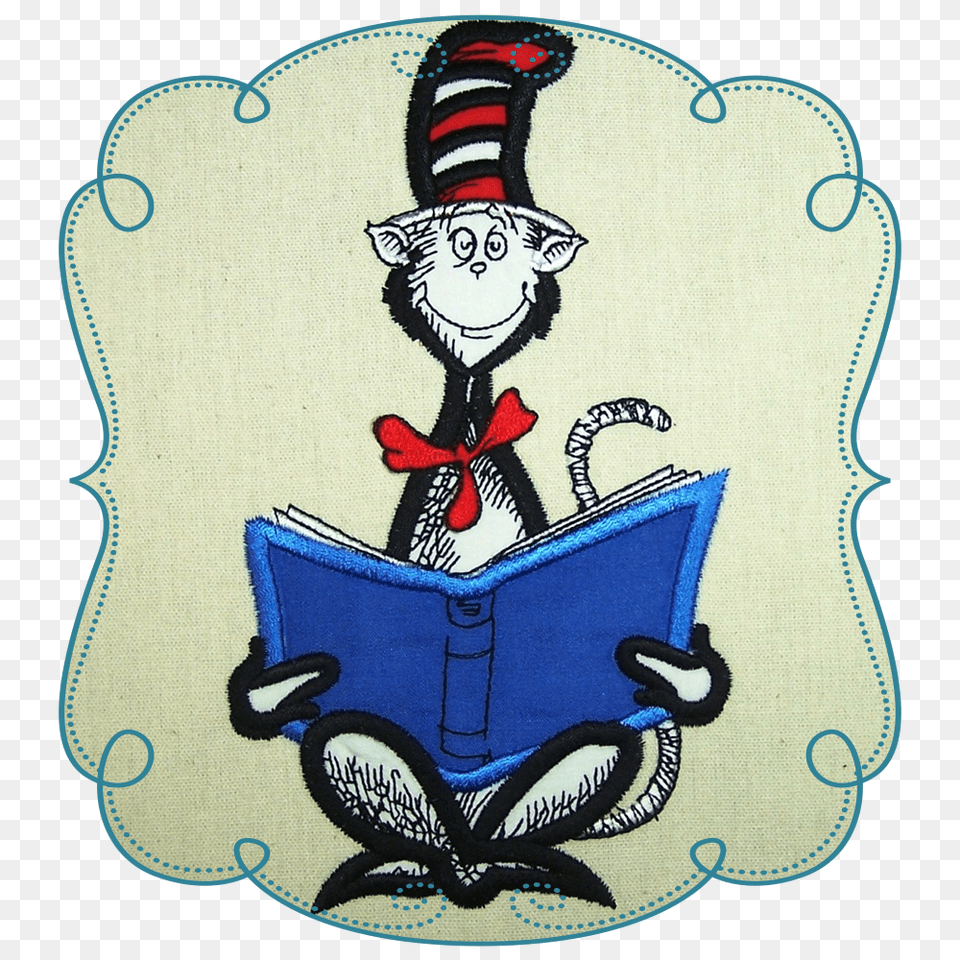 Dr Seuss Cat In The Hat Reading Book Applique, Pattern, Home Decor, Baby, Person Png Image