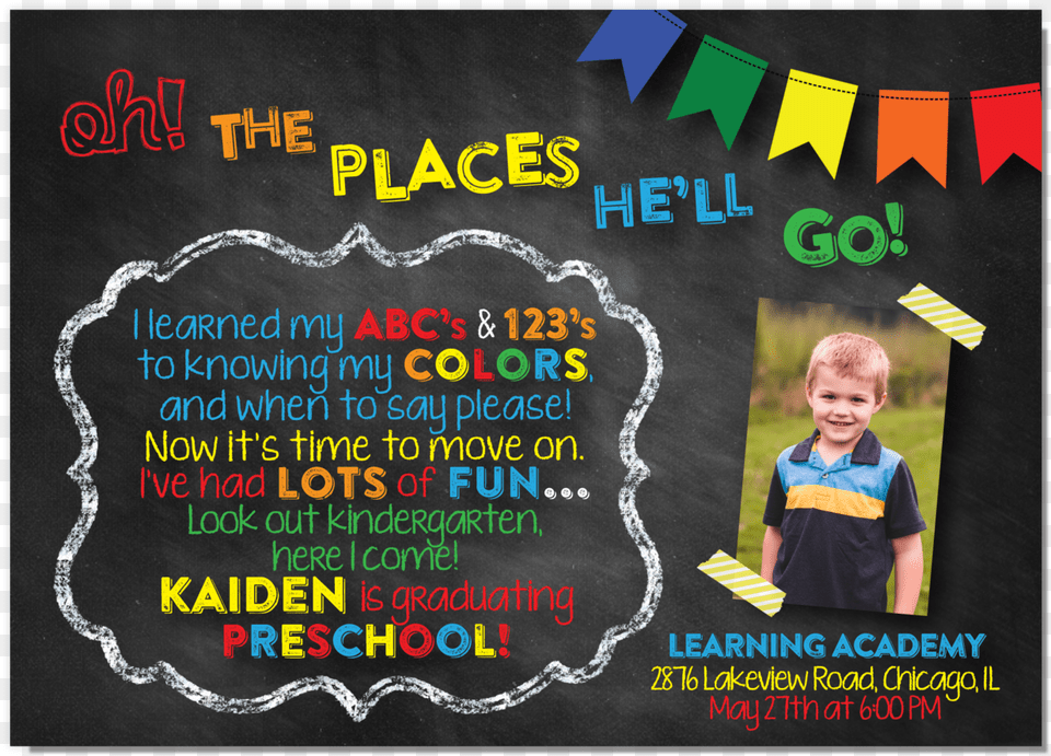 Dr Seuss Chalkboard Primary Colors Kindergarten Graduation Invites, Advertisement, Poster, Boy, Child Free Png