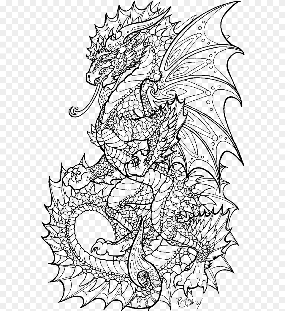 Dragon Adult Coloring Page, Gray Free Png Download