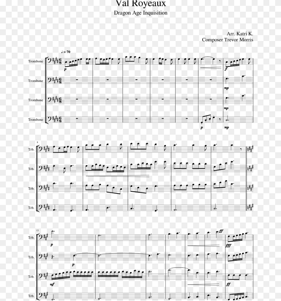 Dragon Age Inquisition Sheet Music For Trombone, Gray Free Png