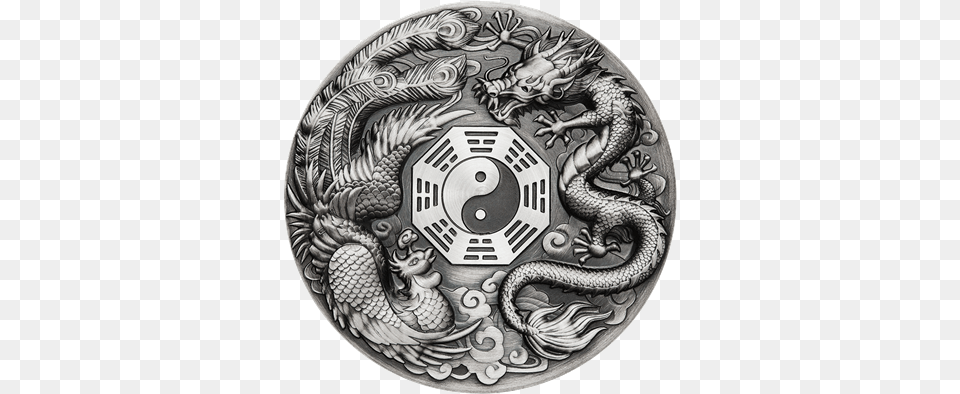 Dragon And Phoenix 5 Oz Emkcom Silver Coin, Animal, Reptile, Snake Png