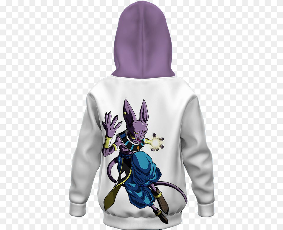 Dragon Ball Powerful God Of Destruction Beerus Kids Hoodie Fictional Character, Clothing, Hood, Knitwear, Sweater Free Png Download