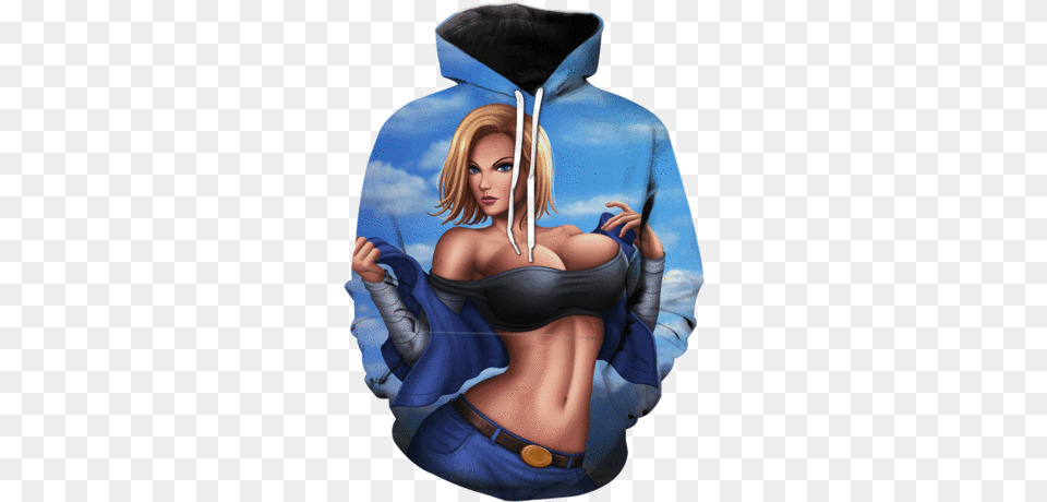 Dragon Ball Z Android 18 Clothing Sexy Android 18 Hoodie Hoodie, Adult, Sweatshirt, Sweater, Person Free Png Download