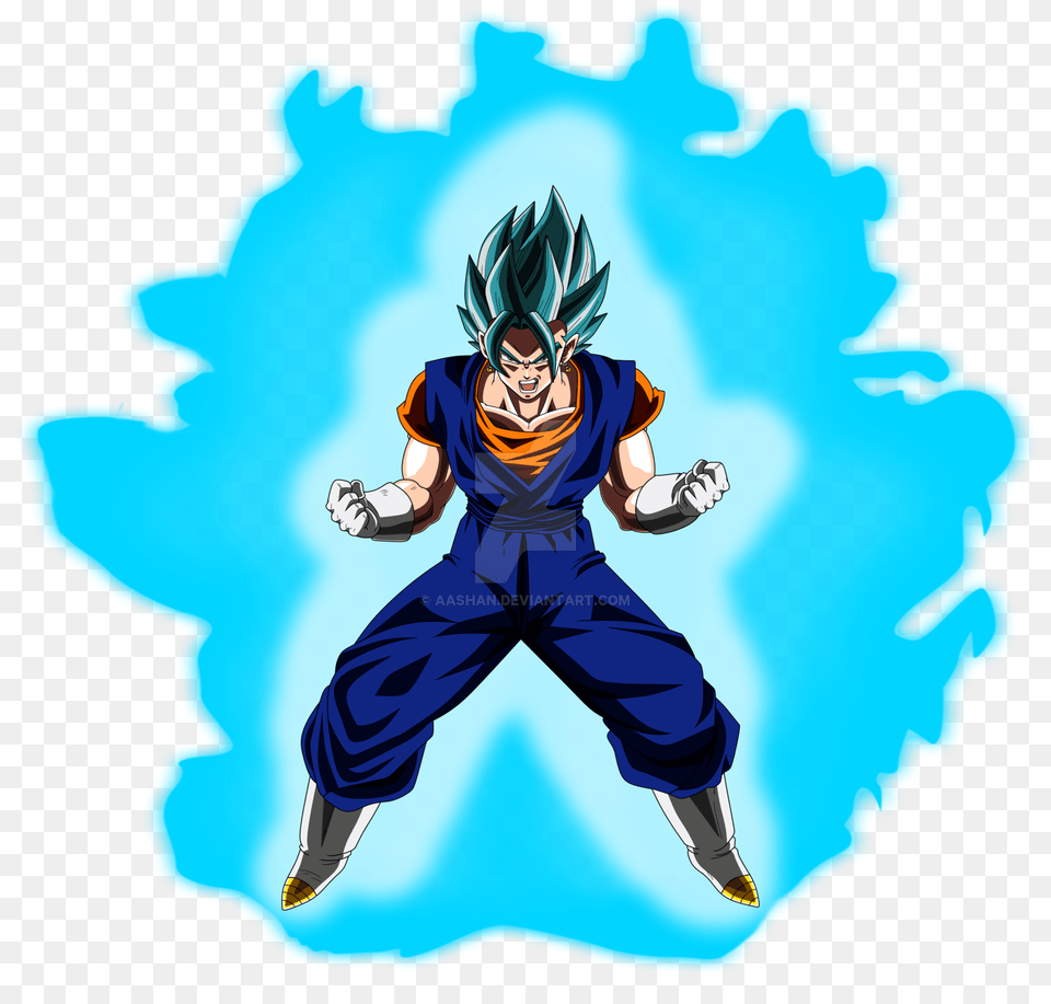 Dragon Ball Z Gt Vegito Super Saiyan Blue Powering Up, Book, Comics, Publication, Person Free Png