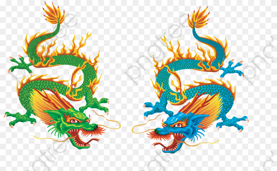 Dragon Clipart Color Gold Chinese Dragon Twin Dragon Chinese, Animal, Dinosaur, Reptile Free Transparent Png