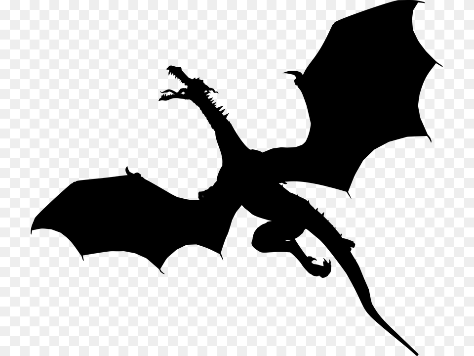 Dragon Clipart Drake Flying Dragon Silhouette, Gray Png Image